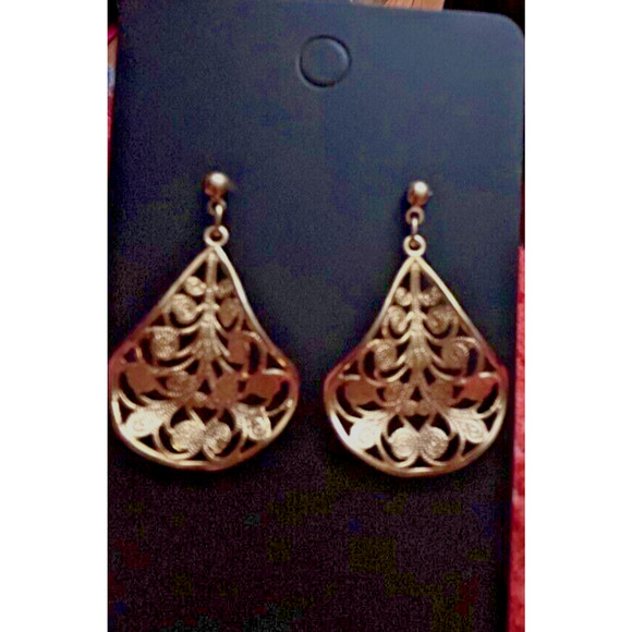 Vintage 1990's Gold Tone Dangle Earrings - Picture 2 of 10